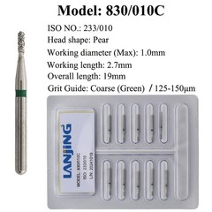 Dental Diamond Bur Pear 830 Long Pear 830L Coarse Medium FG 330 Burs High Speed