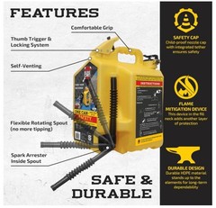 SureCan 5-Gallon Type II Safety Diesel Can, Yellow, Model# SUR5SFD2