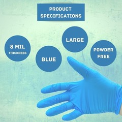 8 MIL Textured Blue Nitrile Exam Powder-Free Gloves Non Vinyl 500 Pieces, Large