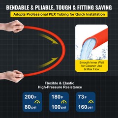 VEVOR 1/2in x 1000ft Red Pex Tubing Oxygen Barrier O2 EVOH Pex-B Tube w/ Cutter