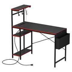 44″ Gaming Desk Computer Desk with Power Outlet & LED Light & Storage Shelves