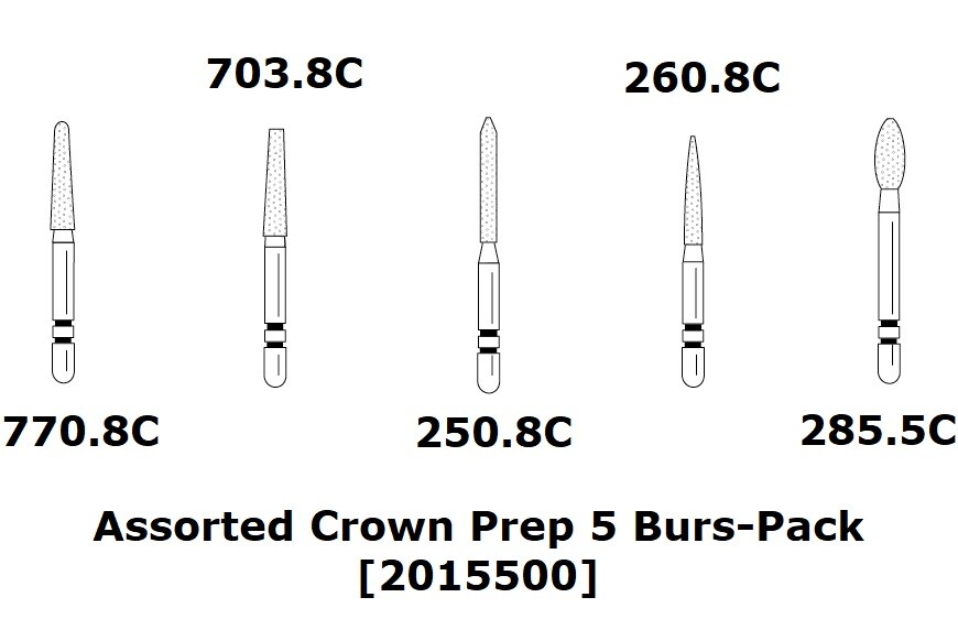Premier Dental TWO STRIPER Diamond Burs Assorted Crown Prep 5/pack USA