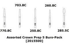 Premier Dental TWO STRIPER Diamond Burs Assorted Crown Prep 5/pack USA