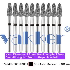 50pc Vakker Dental Diamond Burs Pointed Football Bits Super Fine Medium Coarse