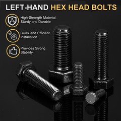 3Pcs M8-1.25 x 20mm Left Hand Hex Head Bolt Black Oxide Carbon Steel Reverse