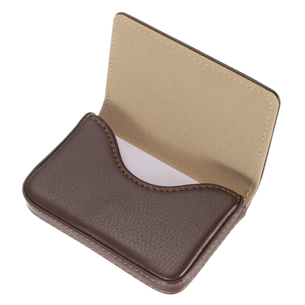 Business Card Holder PU Leather Business Card Case with Magnetic Dark Brown