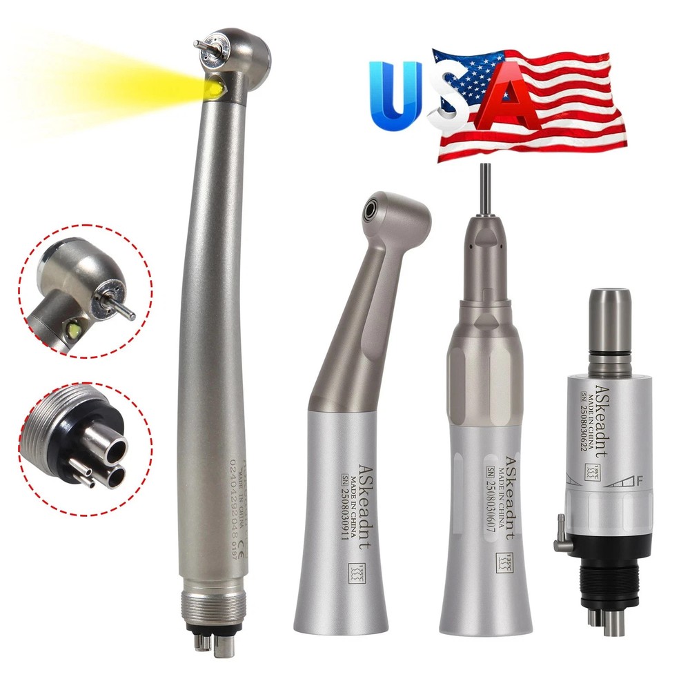 Dental E-Generator LED High Speed+Low Speed kit contra angle Handpiece KIT 4Hole