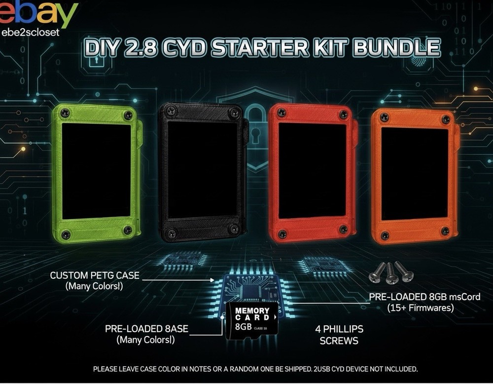 ✅ DIY CYD 2.8″ Starter Kit – Custom PETG Case + 8GB SD Pre-loaded + Blots🍿