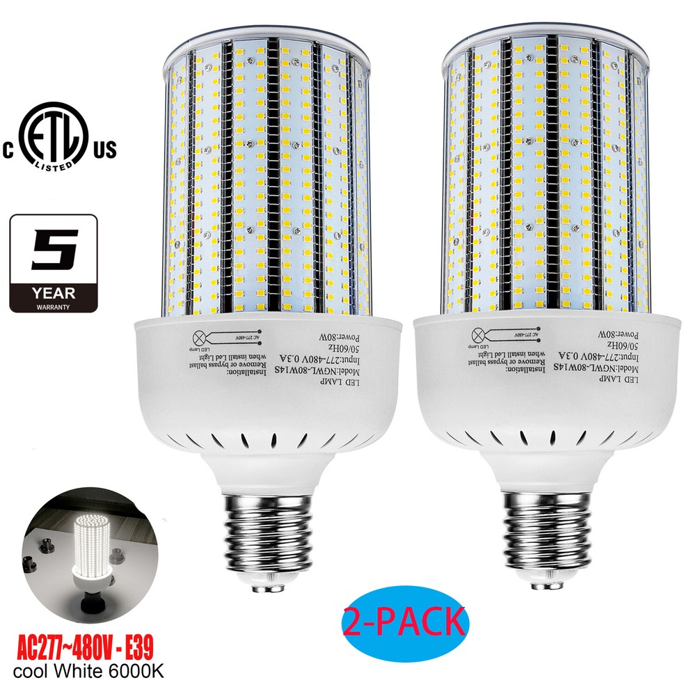 2-PACK 80W LED Corn Light AC480V Commercial Workshop Supermarket Warehouse Bulb