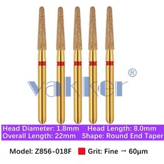 5/pk Dental Zirconia Diamond Burs & Holder Round End Taper Cutting Polishing Bur