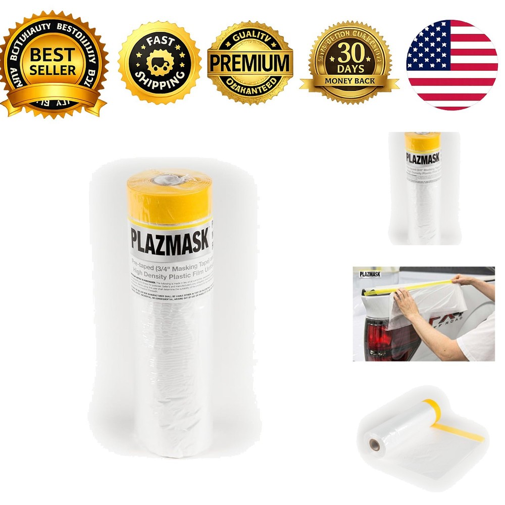Pre-Taped Masking Film Roll 6ft x 65ft for Painting Auto Body Trim