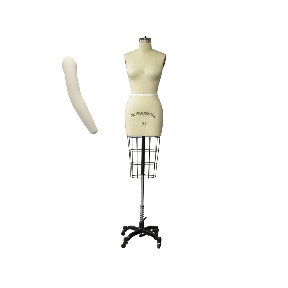 Size 10 Linen Half Body Pro Female Dress Form Mannequin with Arm & Padding Kit