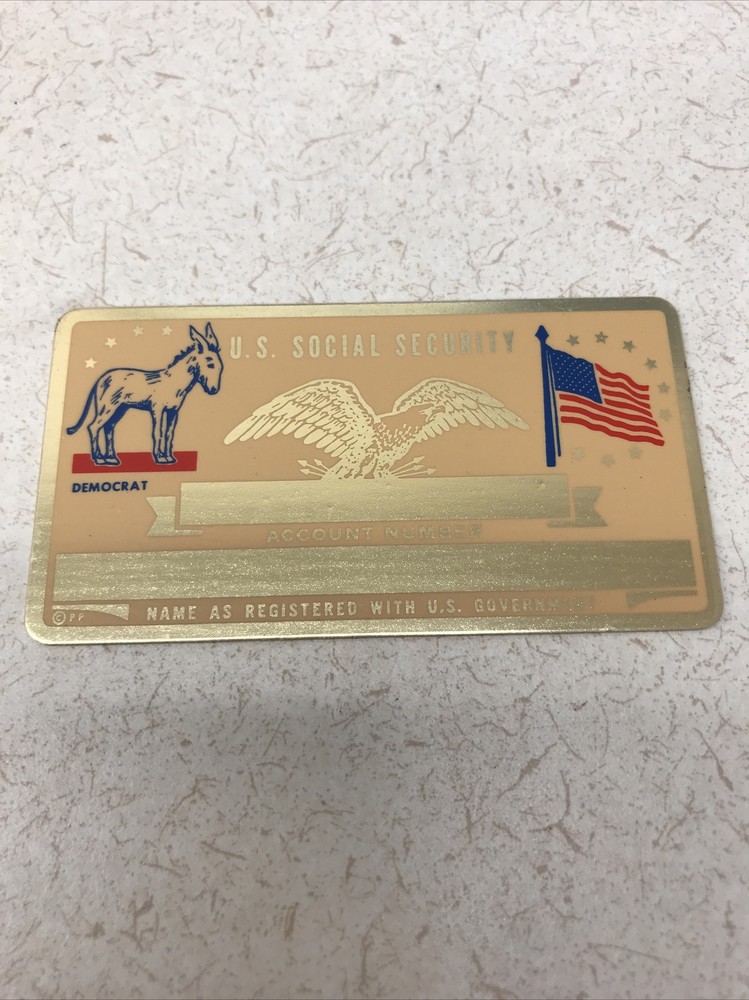 NEW Vintage SSN Social Security Card Metal USA Democrat Symbol