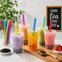ALINK 100 Extra Large Plastic Bubble Tea 8.5×0.5 Inch (Pack of 100), Mutil