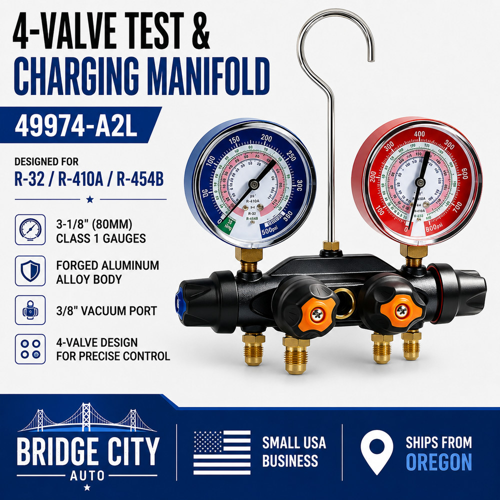 49974 A2L 4-Valve HVAC Manifold Gauge Set R-454B R-32 R-410A 80mm
