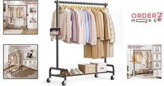 Heavy Duty Metal Clothing Rack 43W Rollers for Coats Shirts Dress Storage