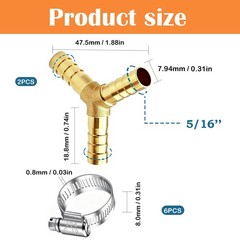 Tnuocke 2pcs Metaland Brass 5/16″ (8mm) Hose Barb 3 5/16 (8mm), Y-shaped