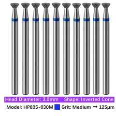 10/pk Dental HP Diamond Lab Burs Inverted Cone HP805-030M Medium Grit Drill Bits