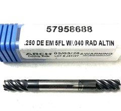 ARCH 1/4″ 5FL Corner Radius End Mill .040R Double End Solid Carbide AlTiN NEW