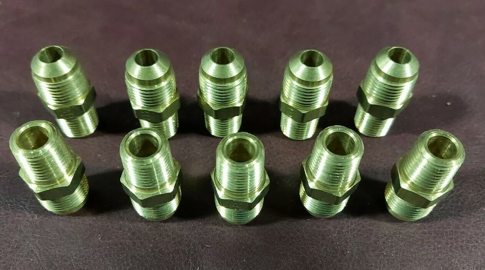 Lot of 10 – Parker 2P180 Male Connector, Flare x MNPT, 3/8″ Tube 1/4″ Pipe