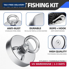 Magnet Fishing Kit 2.4″(60 mm) 500lb+, Big Strong Rare Earth Fish Magnets Heavy