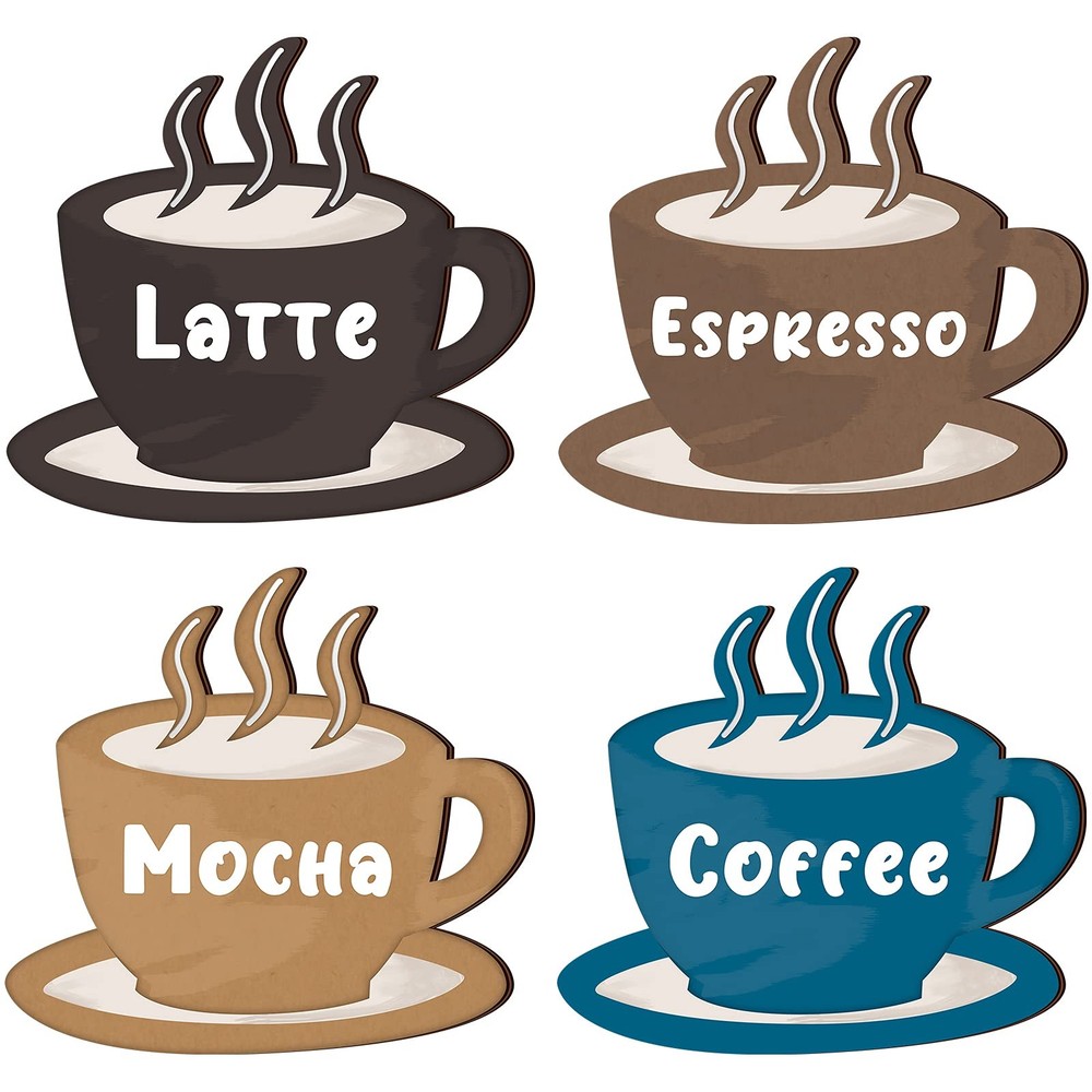 Blulu 4 Pieces Coffee Wooden 12 x 11 x 0.5 cm / 4.8 x 4.4 x 0.2 inches, Black