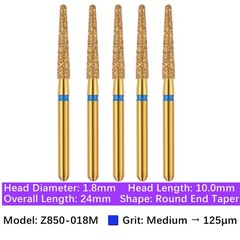 Vakker 5pc Dental Zirconica FG Diamond Burs with Holder 850 856 Round End Taper