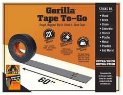 Gorilla Tape, Mini Duct Tape to-Go, 1 x 10 yd Travel Size, Black, Pack of 2