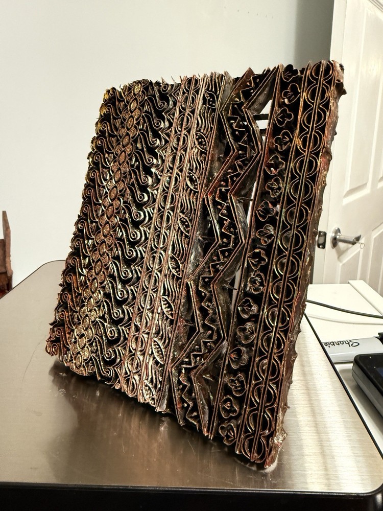 Vintage Indonesian Batik Stamp with Geometric and Floral Patterns