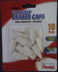 PENTEL HI-POLYMER ERASER PENCIL CAPS Non-Abrasive Erasers 10Ct/Pack LATEX FREE