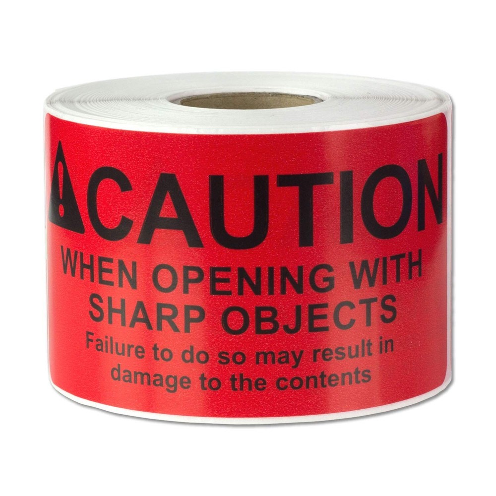 OfficeSmartLabels – 4″x2″ [Caution When Opening with Sharp Object] in Alert R…