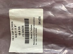 (5) 5/8-11 x 9″ Stainless Steel Hex Cap Screw / 18-8SS 3AVZ6
