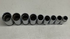Herbrand 1/2” Drive 12 Pt Deep Sockets 1/2” To 1- 1/8” ~ 9 Pc. Set ~ Vintage USA