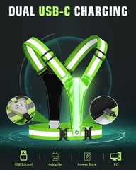 LED Reflective Vest with Light Green Chest 500LM High Visibility Safety Jacket