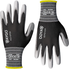 KAYGO Ultra Thin PU Coated Safety Work Gloves, 12 Pairs Nylon Knit, High