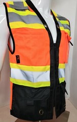 FX HI-ISIBILITY Surveyor Three Tones Orange Safety Vest Solid front & Mesh back
