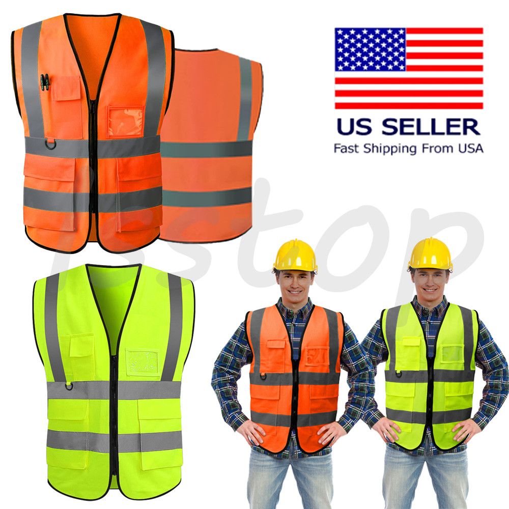 US Safety Work Vest High Visibility Security Reflective Vest With 5 Pockets XL