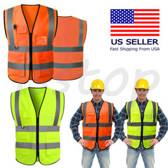 US Safety Work Vest High Visibility Security Reflective Vest With 5 Pockets XL