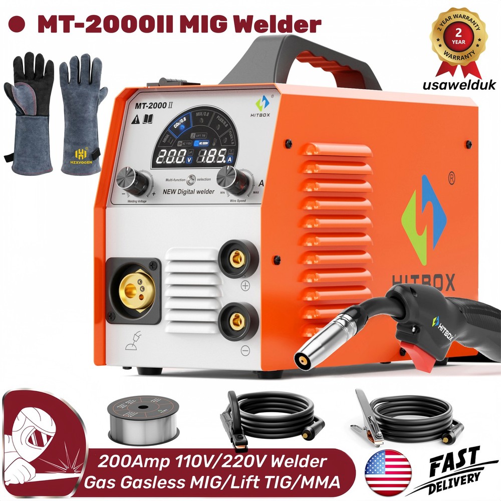 110V/220V 200Amp MIG Welding Machine,4IN1 Gas/Flux Core MIG /Lift-TIG/MMA Welder
