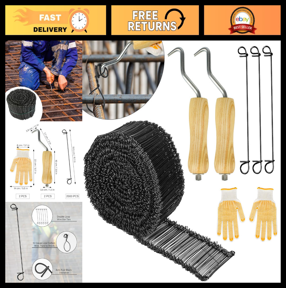 2000pcs 6″ Double Loop Rebar Wire Bar Ties, 16 Gauge Steel Ties for Concrete Wor