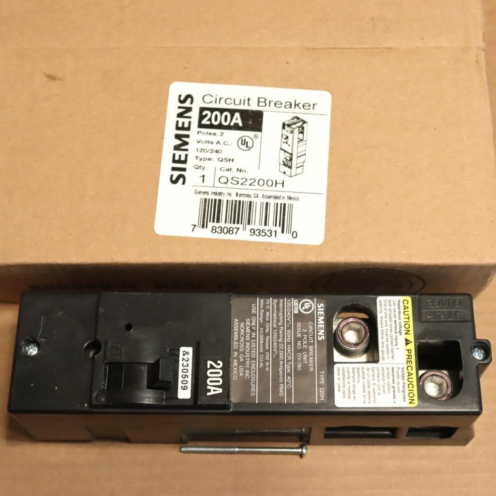 One New In Box Siemens QS2200H 2 Pole 200 Amp Main Breaker Type QSH More Avail