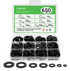 650-Pieces Nylon Flat Washer M3, M4, M5, M6, M8, M10, M12 millimeters, Black