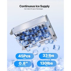 Uimoso 130Lbs Commercial Ice Maker Bar Restaurant Ice Cube Machine 33Lb Storage