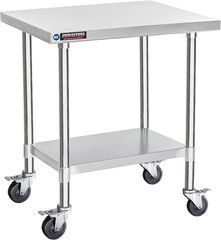 30X24 NSF Stainless Steel Cart Work Table – Heavy Duty Rolling Food Prep Table –
