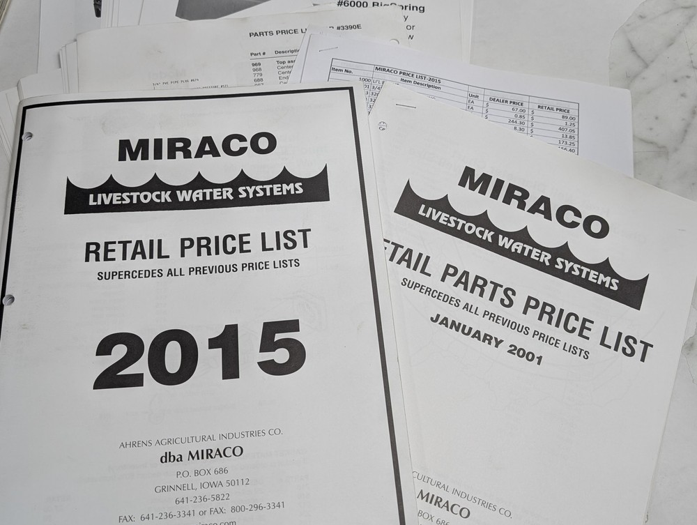 MIRACO LIVESTOCK WATER SYSTEMS PRICE LIST 2015 ILLUSTRATED PARTS SALES CATALOG