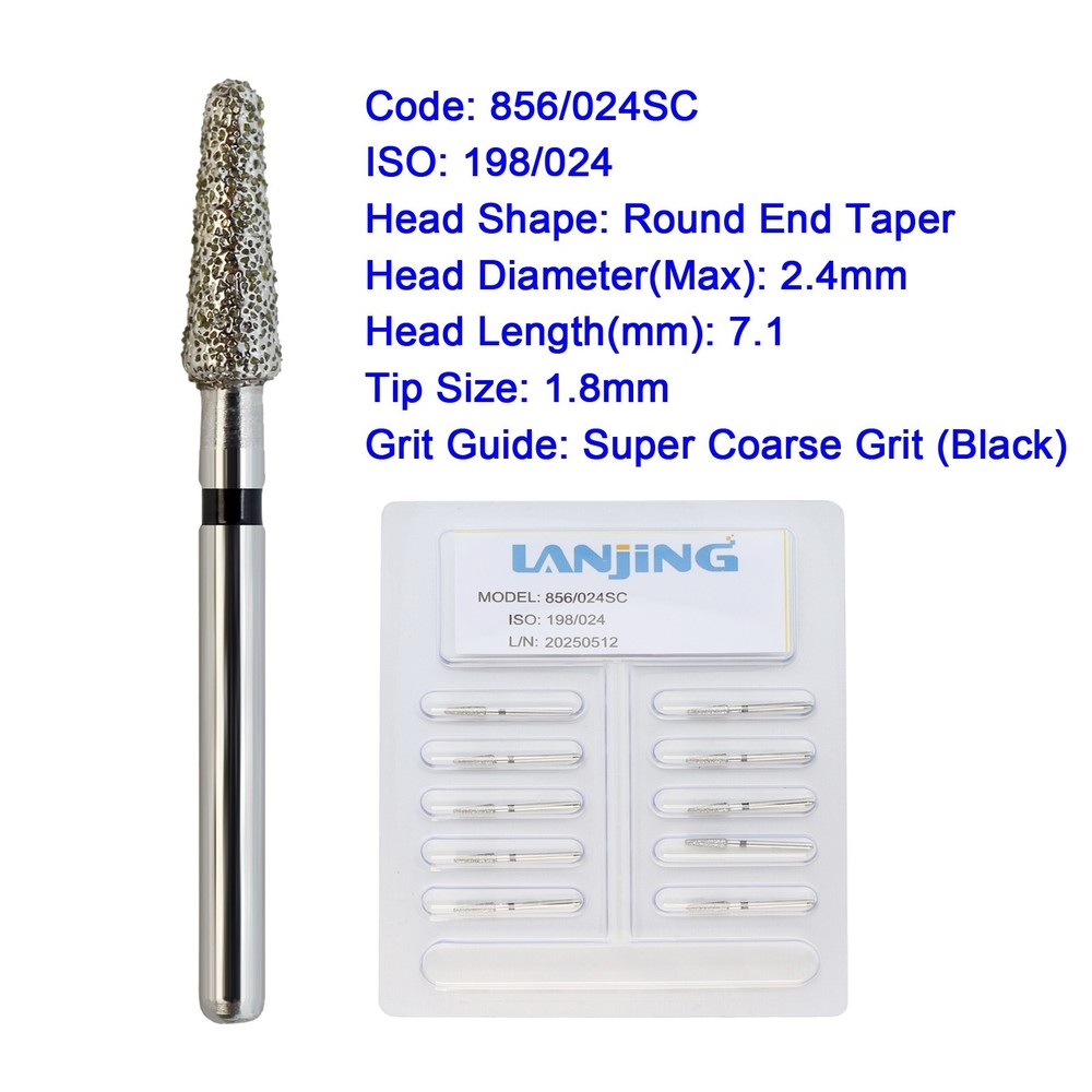 Dental Diamond Burs Multi-Use 856/024SC Round End Taper FG Super Coarse Black