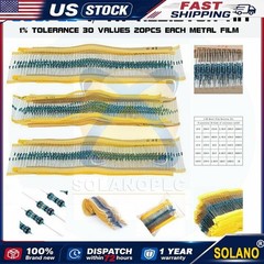 600pcs 30 Values 1/4W Metal Film Resistors Resistance Assortment Kit Set 1% USA