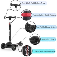 A9 Scooter Kids 312 Years, 3 Wheel Folding Scooter with LED Light Up Wheels…