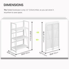 4Nm No Assembly Folding Bookshelf Storage Shelves 3 Tiers Vintage Bookcase