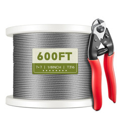 500FT 1/8″ T316 Stainless Steel Cable, Wire Rope Aircraft Cable for Deck Cable R
